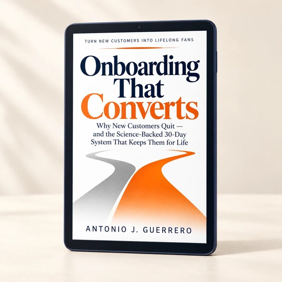 Onboarding That Converts ebook cover displayed on a tablet